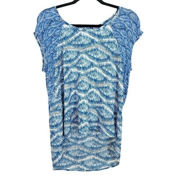 FINAL MARKDOWN Akemi Kin Anthro Blouse Meuse Blue Mix Print Hi Low Tunic Top S - Picture 1 of 8